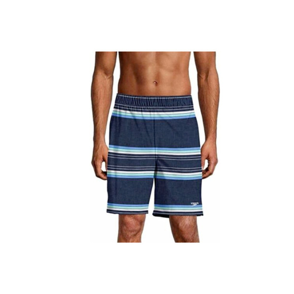 Speedo Tech Volley Men's Swim Trunks Shorts Peacoat Blue Stripe Size S - Picture 1 of 8